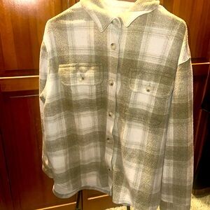 Sage green W/white plaid long sleeve button up sweater